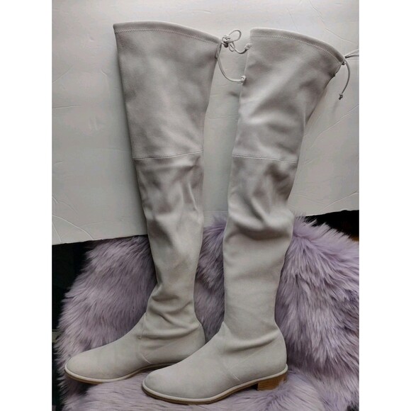 Stuart Weitzman Suede Slip On Flat Knee High Boots Womens Size 8 Grey - Picture 1 of 9